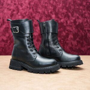 La Canadienne Women Cody Lace-up Black Leather Combat Studded Boots sz 5